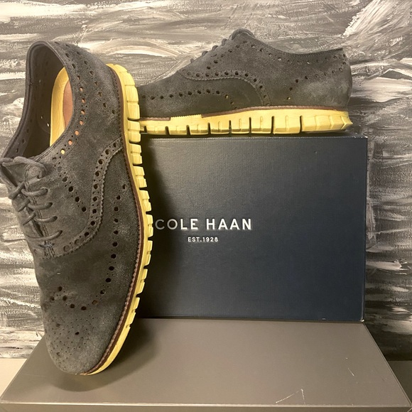 Men’s Navy/Neon Brushes Suede Oxford shoes - Picture 1 of 7